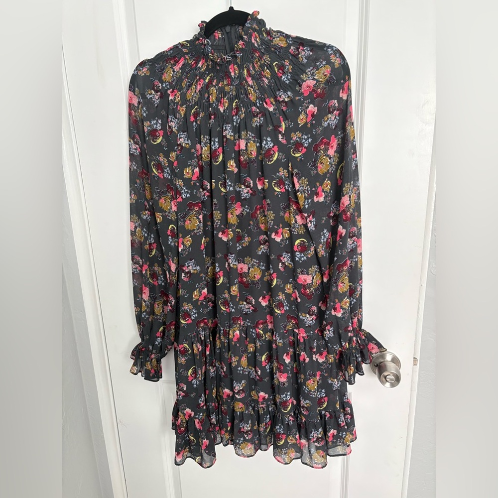 Cinq à Sept Multicolor Floral Long Sleeve Dress Size 6. Missing belt - Picture 2 of 8